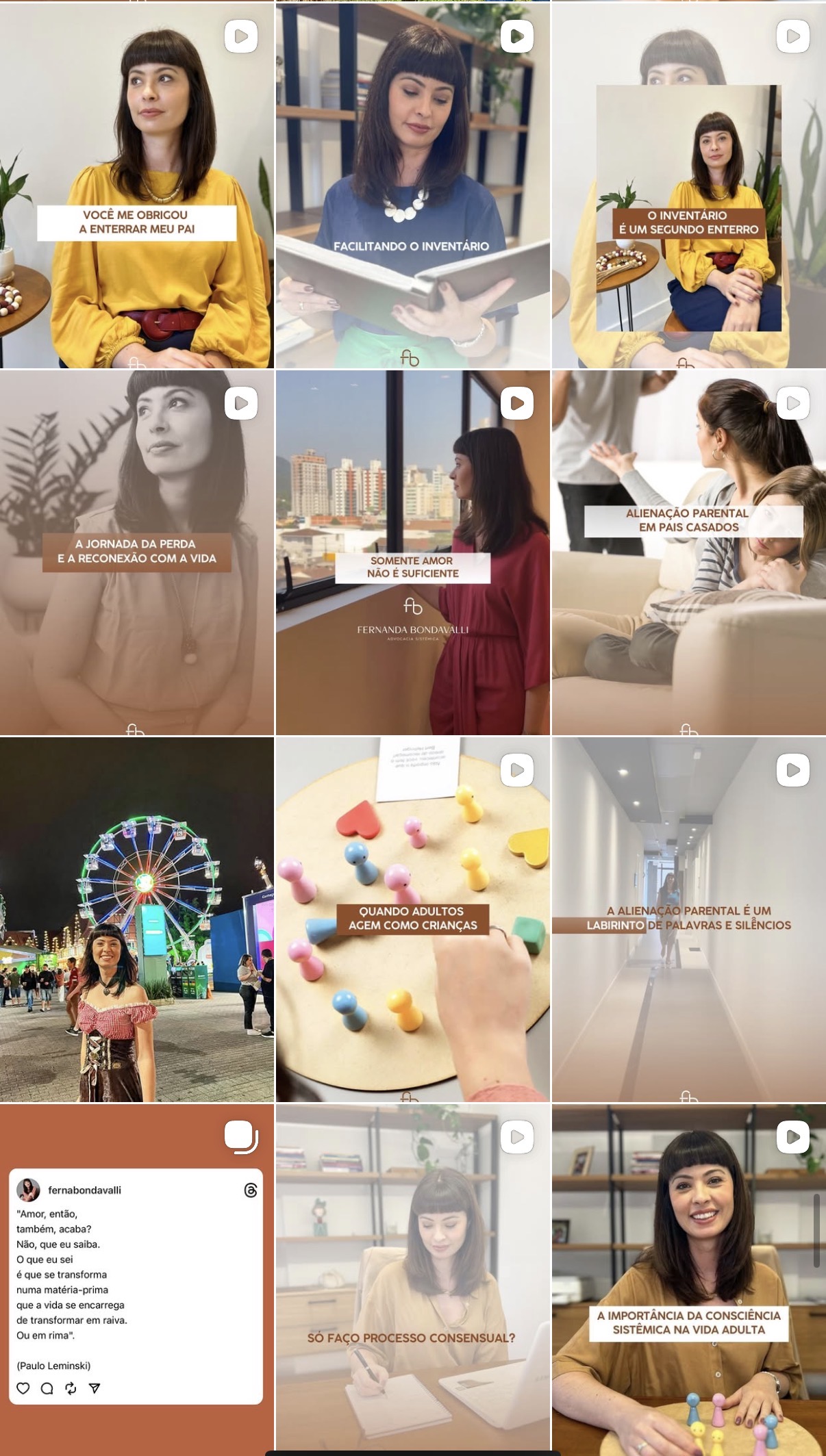 Feed do Instagram da Fernanda Bondavalli antes do trabalho do estúdio