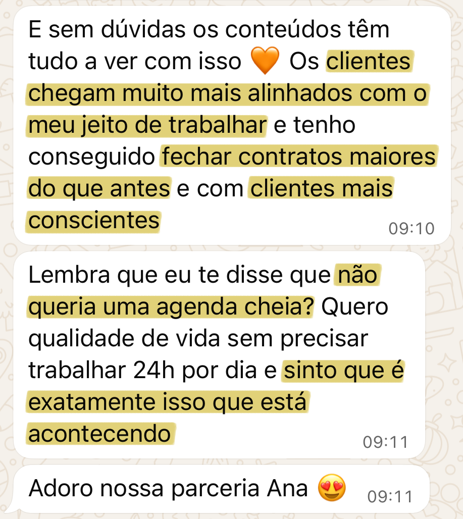 Depoimento de cliente sobre qualidade dos clientes que passou a atrair