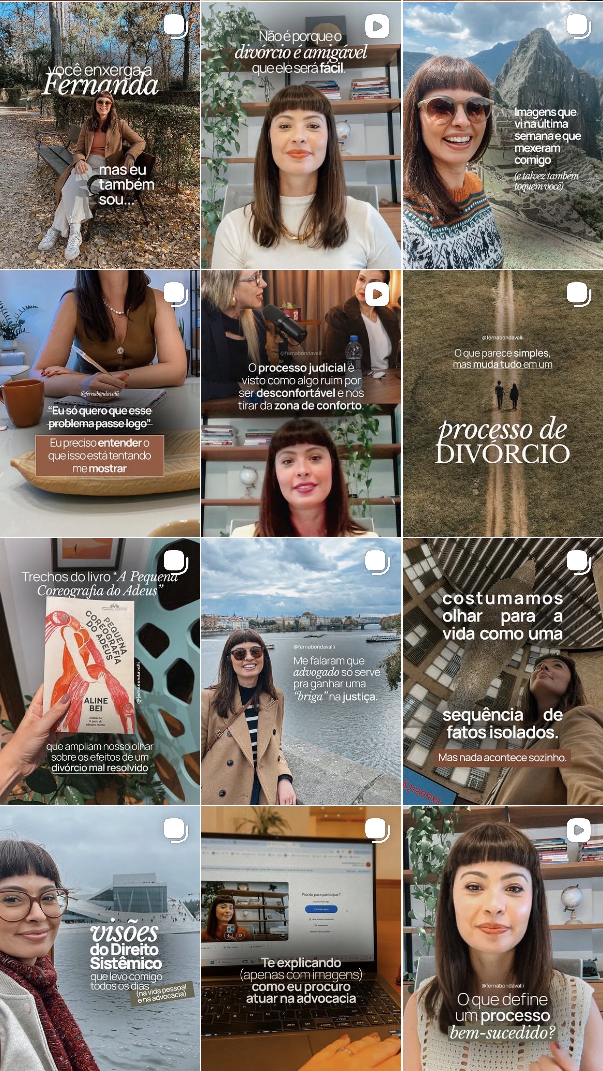 Feed do Instagram da Fernanda Bondavalli depois do trabalho do estúdio — posicionado como referência em direito sistêmico