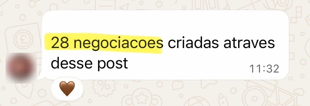 Mensagem: 28 negociações criadas através desse post.